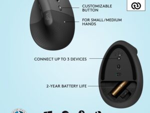 Logitech Lift Vertical Ergonomic Wireless and Bluetooth Mouse