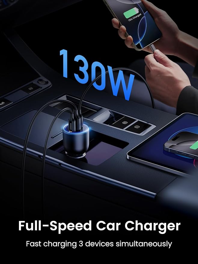 UGREEN 130W 3-Port Fast Car Charger EC705
