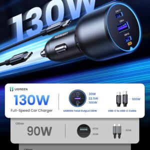 UGREEN 130W 3-Port Fast Car Charger EC705
