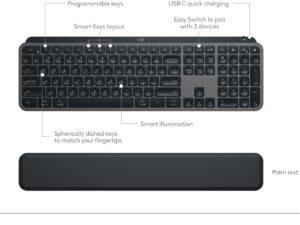 Logitech MX Keys S Wireless and Bluetooth Keyboard + Palmrest and Mouse Rechargeable Combo