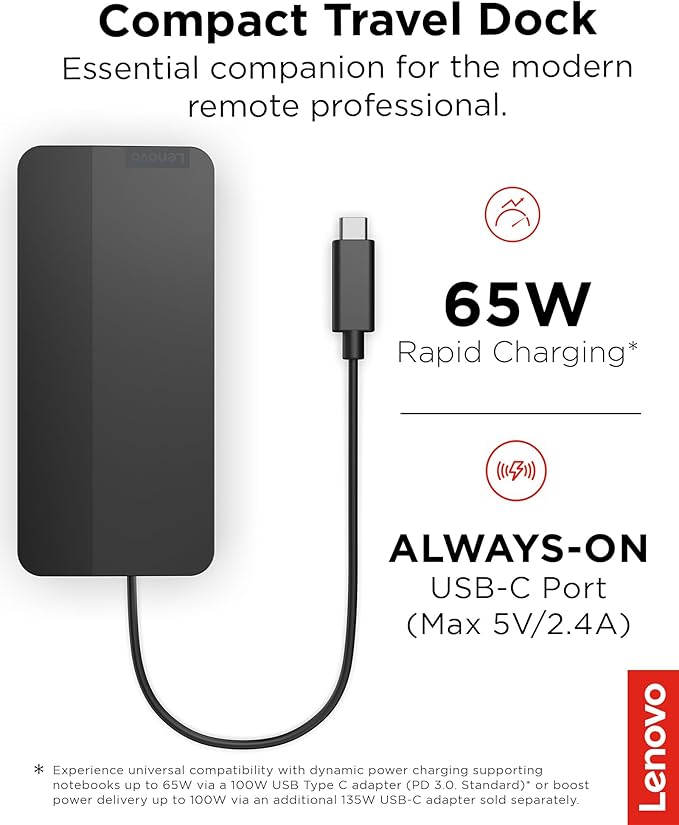 Lenovo USB-C Dual Display Travel Dock with 100W Adapter UK