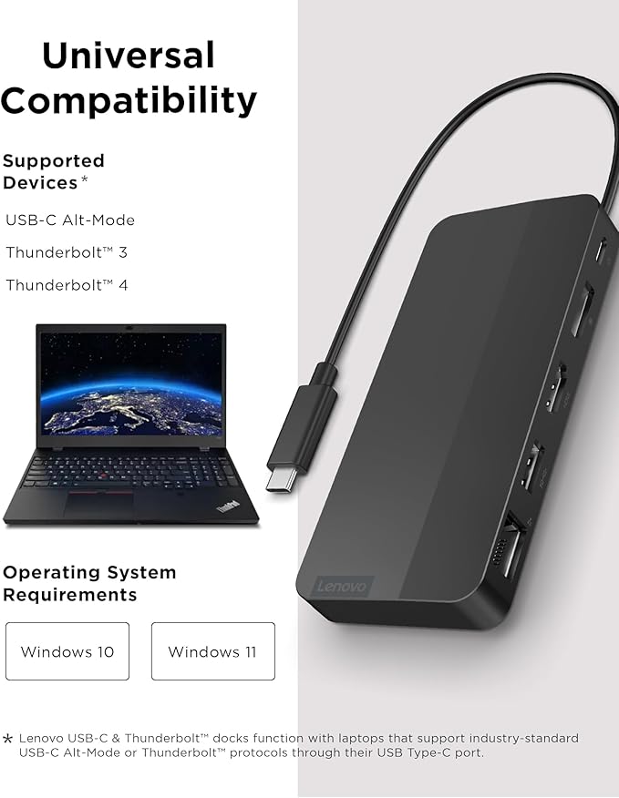 Lenovo USB-C Dual Display Travel Dock with 100W Adapter UK