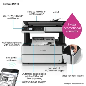 Epson EcoTank M3170 Monochrome All-in-One Wi-Fi Duplex Ink Tank Printer