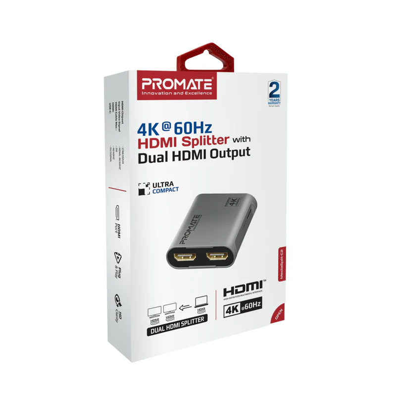 Promate 4K@60Hz HDMI Splitter with Dual HDMI Output