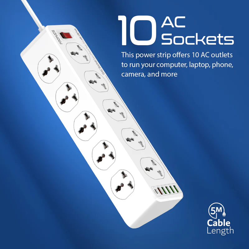 Promate 10AC Socket Space Efficient Power Strip