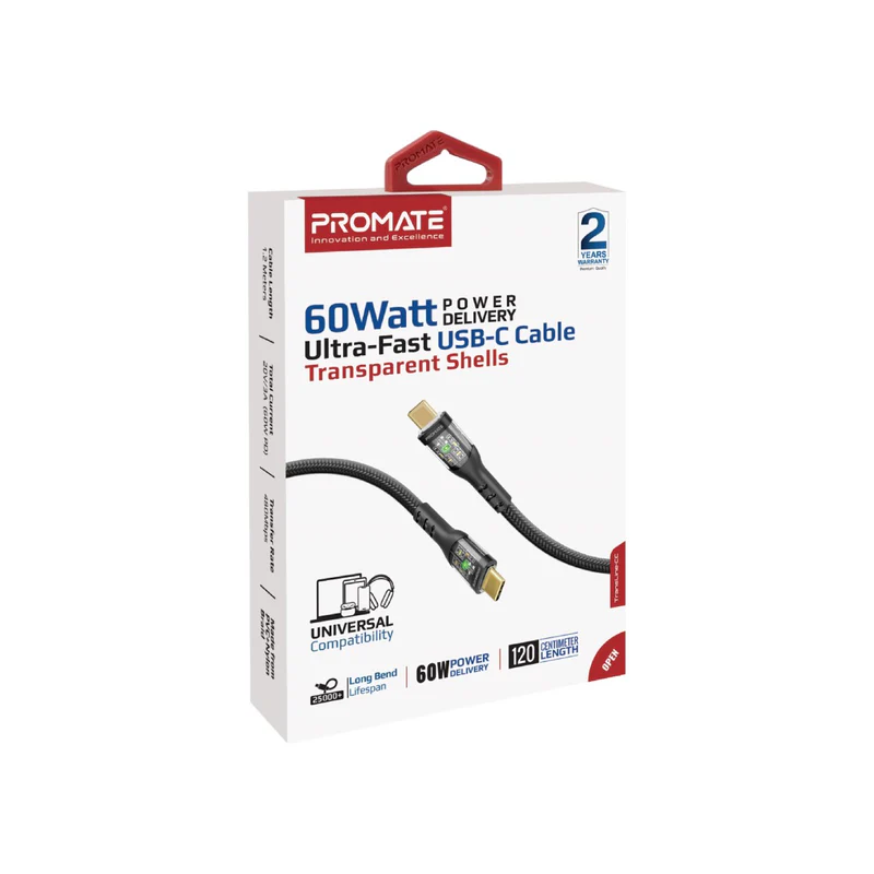 Promate 60W USB-C Transparent Cable