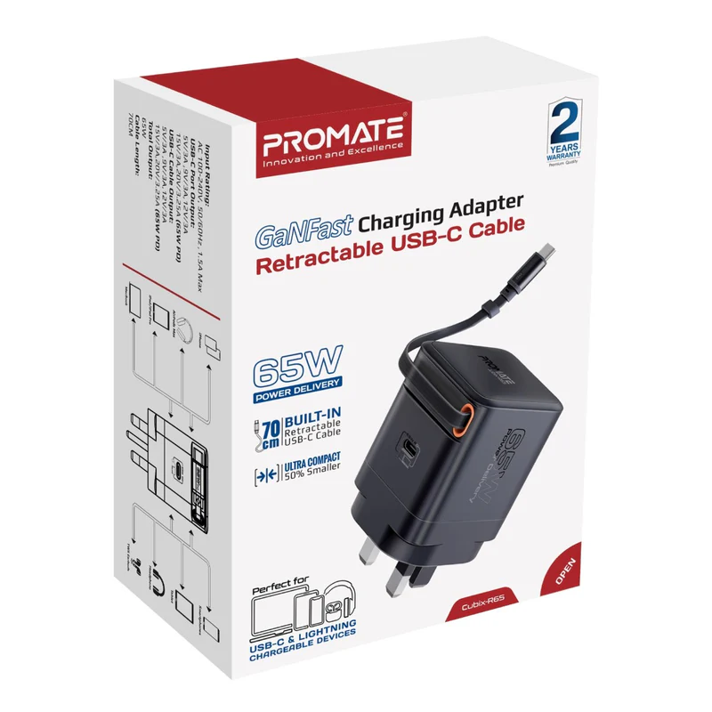 Promate 65W PD GaNFast Charging Adapter