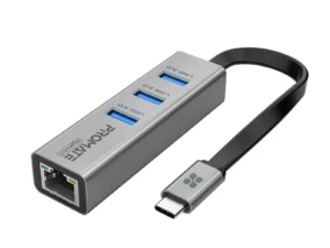 Promate USB-C Hub with 3 USB 3.0 Ports & 1000Mbps LAN Port