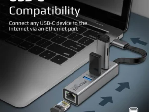 Promate USB-C Hub with 3 USB 3.0 Ports & 1000Mbps LAN Port