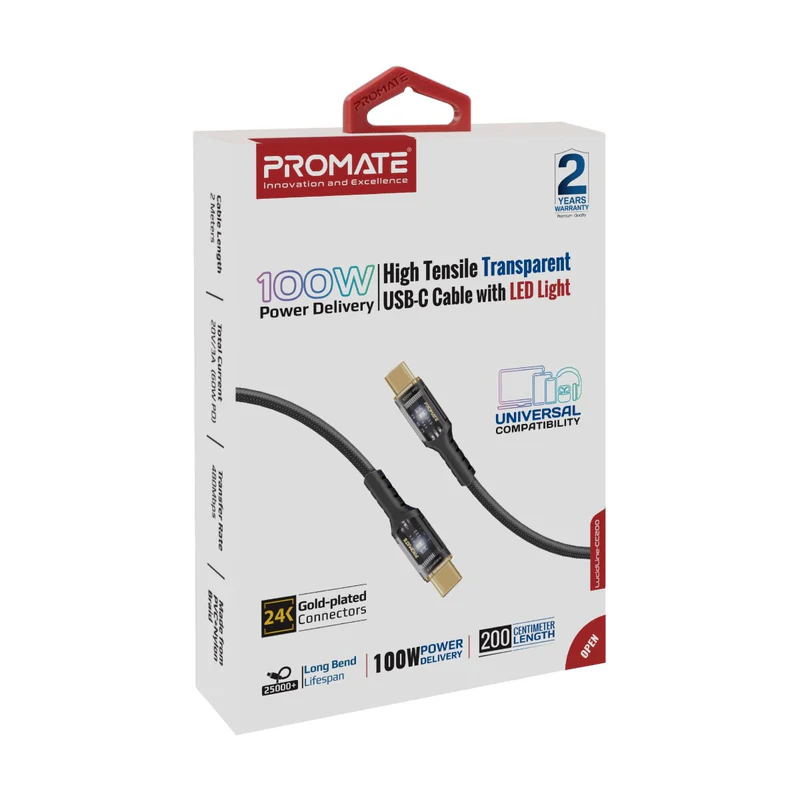 Promate 100W USB-C Transparent Cable