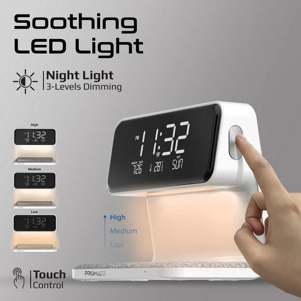 Promate 3-in-1 Multi-Function LED Alarm Clock