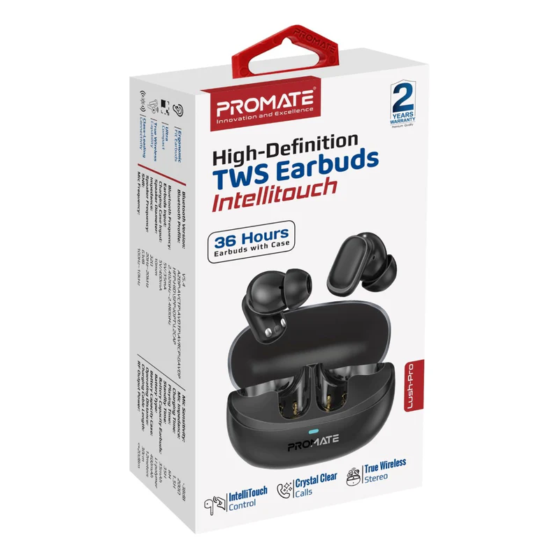 Promate High Fidelity TWS Bluetooth v5.3 Earbuds with IntelliTouch
