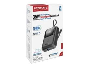 Promate 10000mAh Ultra Compact 35W SuperSpeed Power Bank