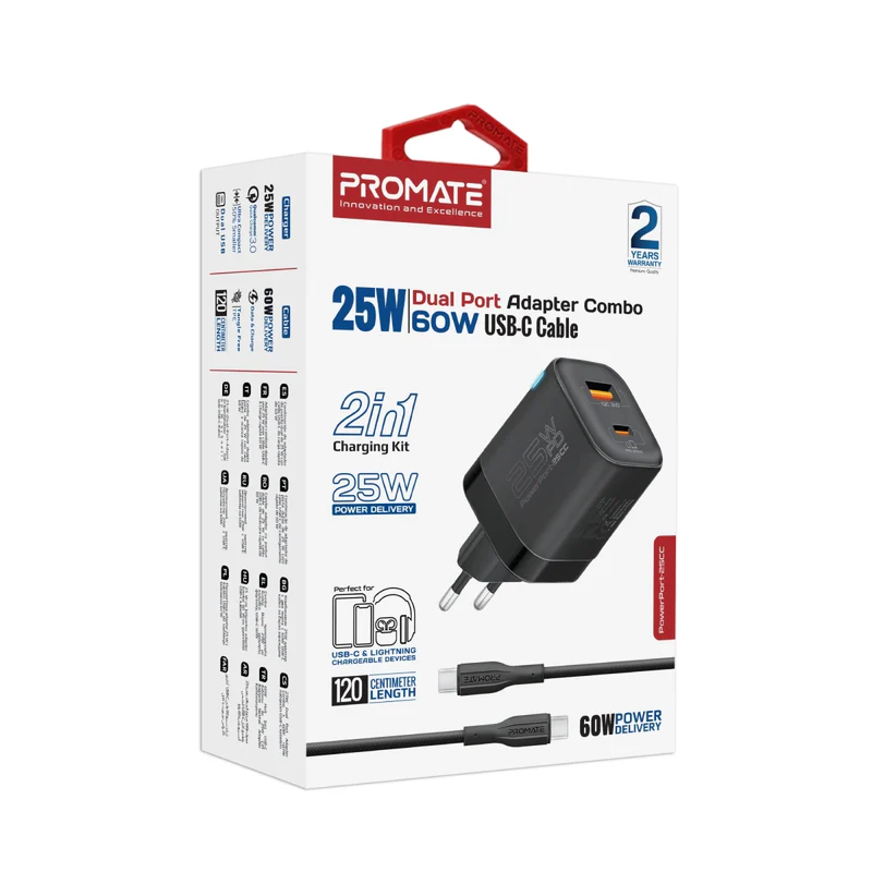 Promate Charging Kit with 25W Wall Charger