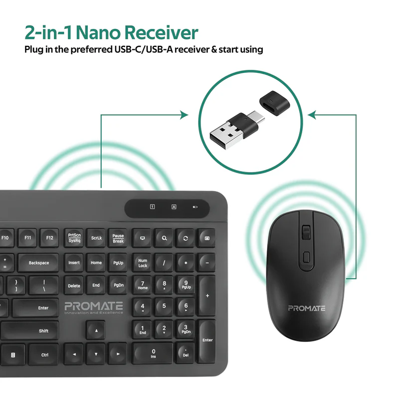 Promate Ergonomic Wireless Keyboard & Mouse Combo