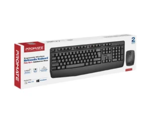 Promate Ergonomic Wireless Multimedia Keyboard and 1200 DPI Mouse Combo