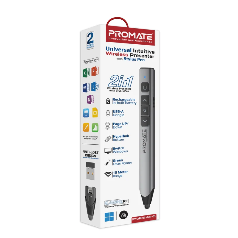 Promate Universal Intuitive Wireless Presenter with Stylus Pen