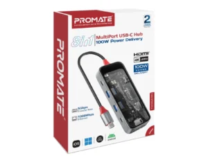 Promate 8-in-1 Transparent Ultra-Fast Multiport USB-C Hub
