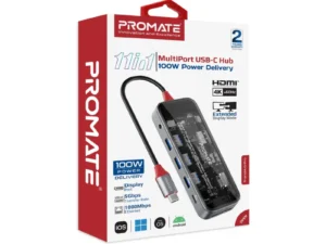 Promate 11-in-1 Transparent Ultra-Fast Multi-Port USB-C Hub