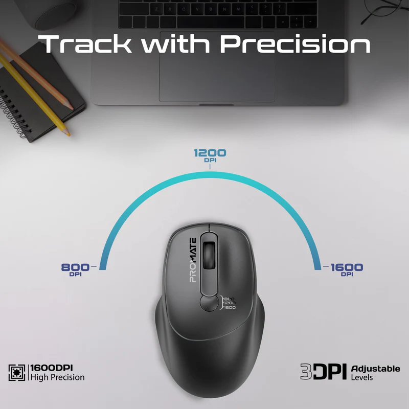 Promate EZGrip 16000 DPI Ambidextrous Wireless Mouse