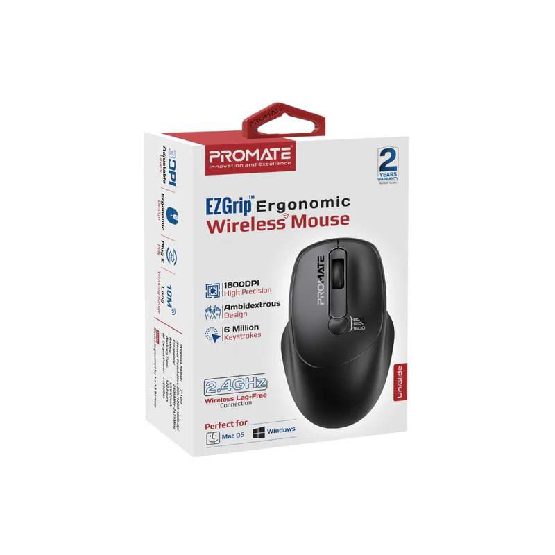 Promate EZGrip 16000 DPI Ambidextrous Wireless Mouse